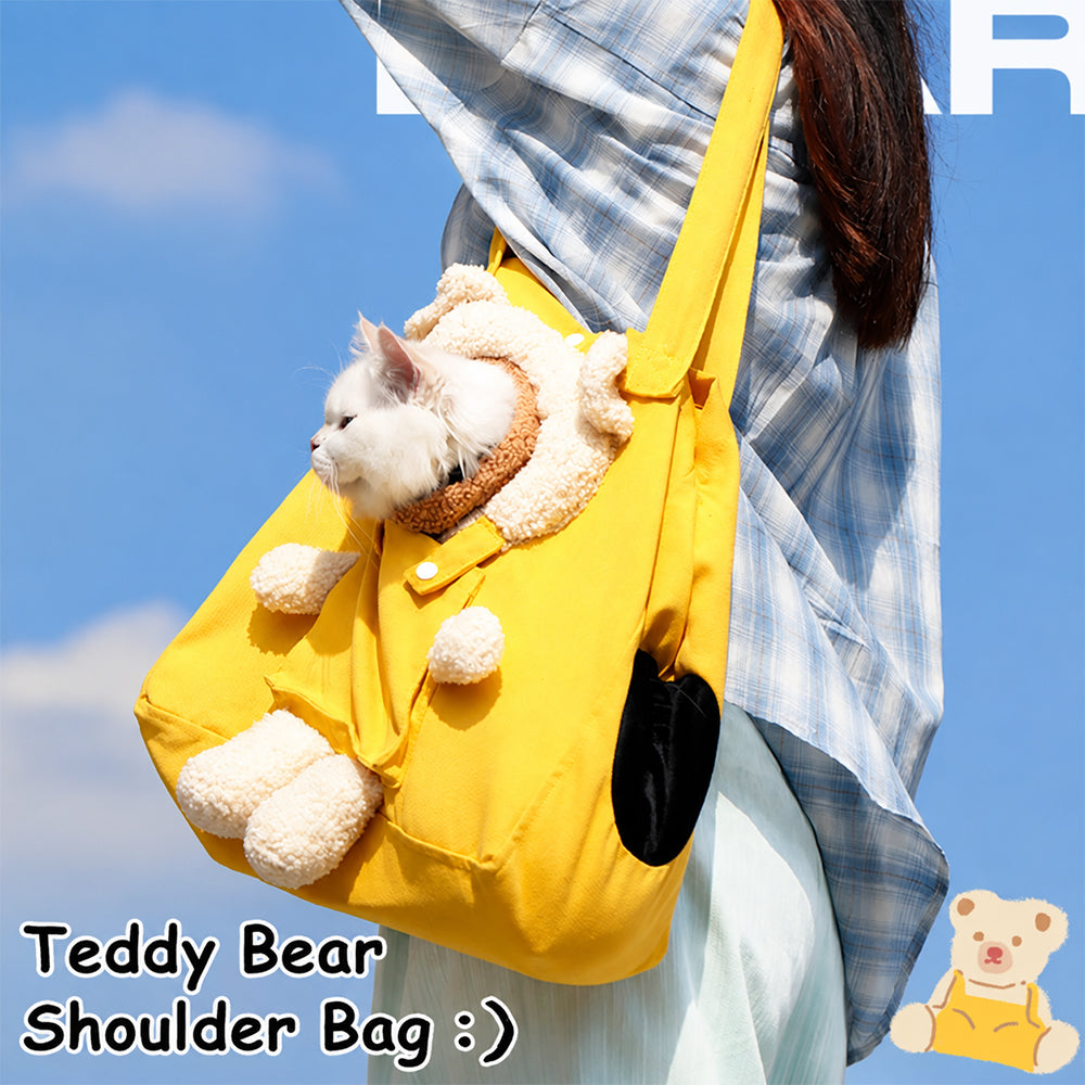 Pet Carrier Bag Shoulder Tote Breathable Large Space Bear Yellow