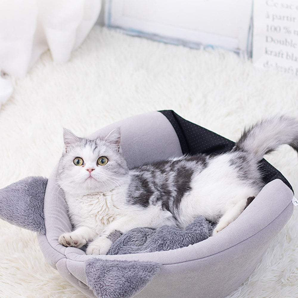 Enclosed Cat Bed House Cozy Warm Grey Large