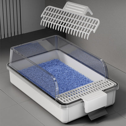 Large Cat Litter Box with Waste Drawer – Anti-Tracking Open Litter Tray