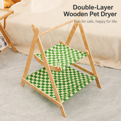 Pet Hammock Swing Bed Wooden Double Layer