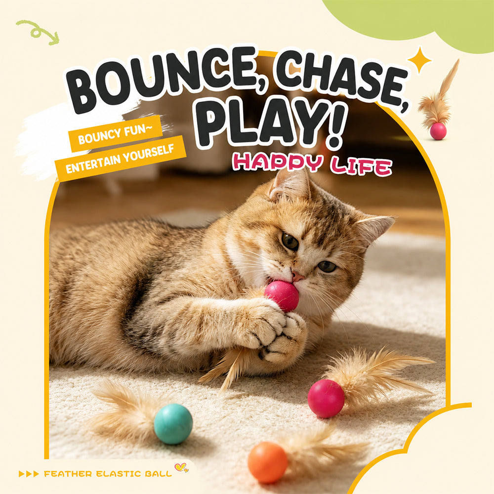 Cat Toy Bouncy Ball Feather Interactive 3 Pack