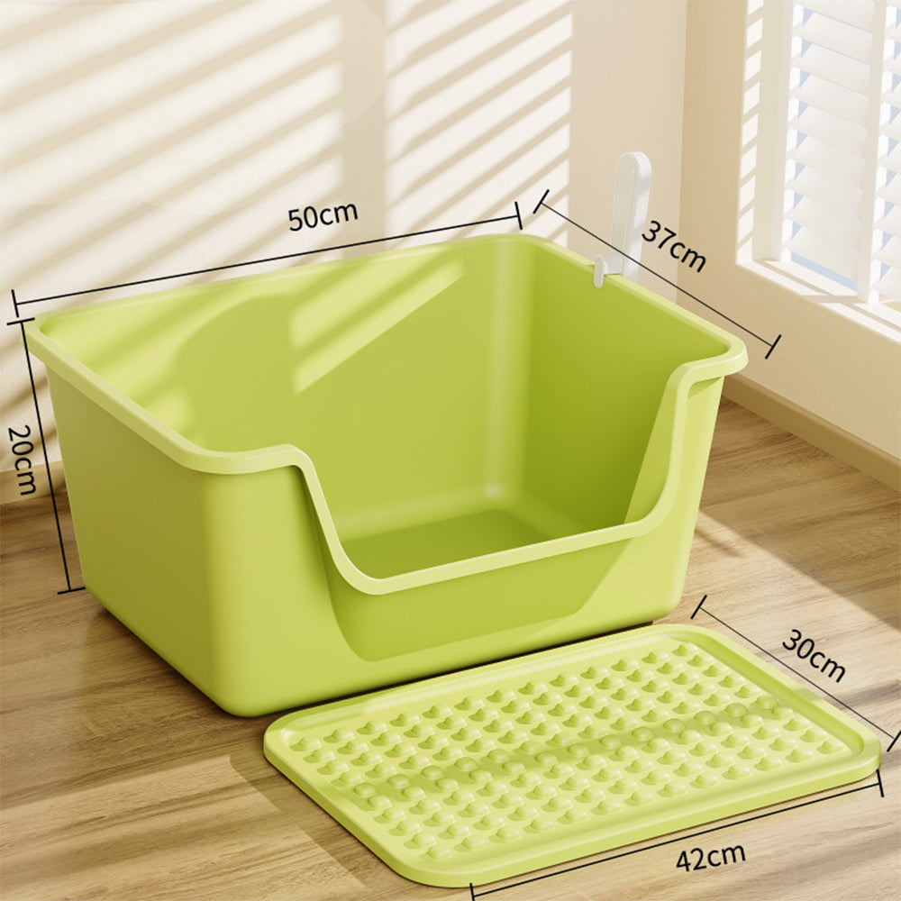 Large Cat Litter Box with Anti-Tracking Mat – 50cm Open Litter Tray Set