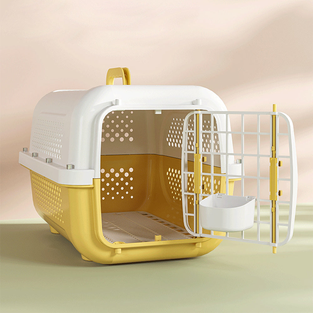 Air Traveller Portable Pet Carrier for Cats & Small Dogs – Cream Yellow, with Tray & Bowl