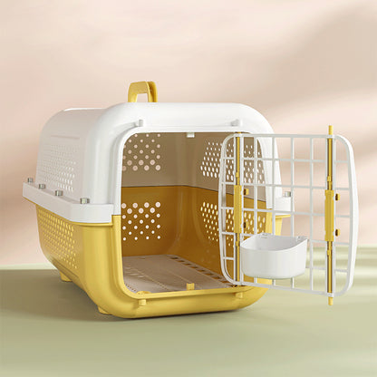 Air Traveller Portable Pet Carrier for Cats & Small Dogs – Cream Yellow, with Tray & Bowl