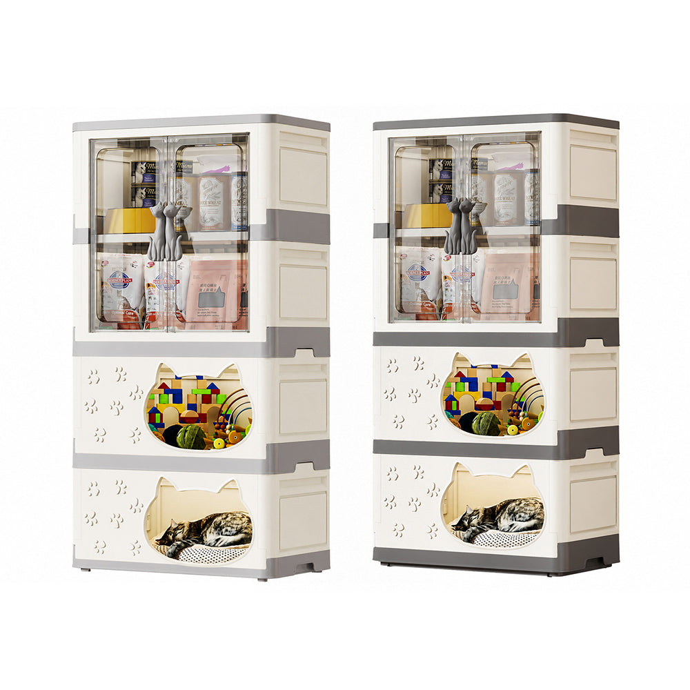 Two-Level Cat Condo with Built-In Storage Cabinet – Free-Access Design
