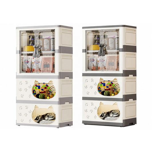 Two-Level Cat Condo with Built-In Storage Cabinet – Free-Access Design