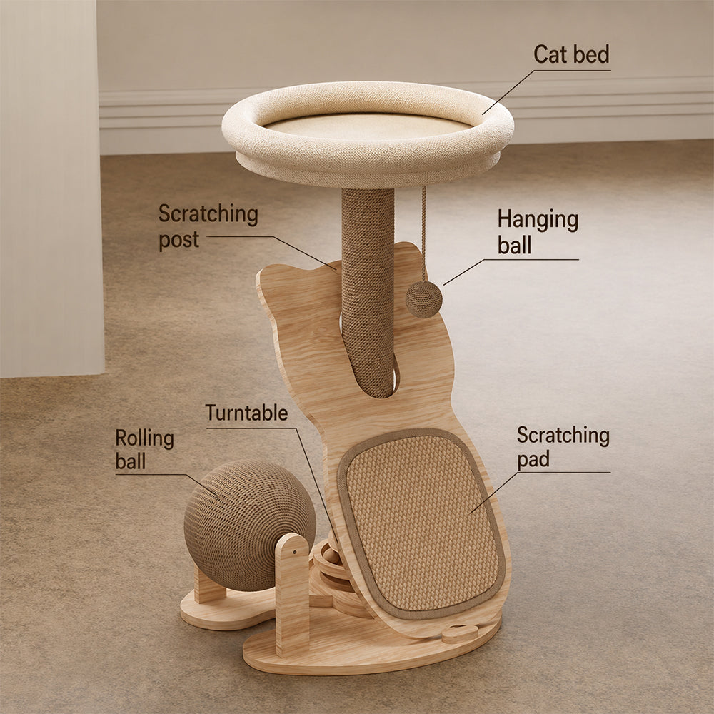 Small Cat Tree with Bed & Sisal Scratching Post