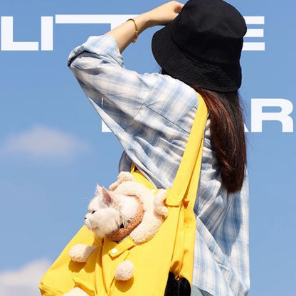 Pet Carrier Bag Shoulder Tote Breathable Large Space Bear Yellow