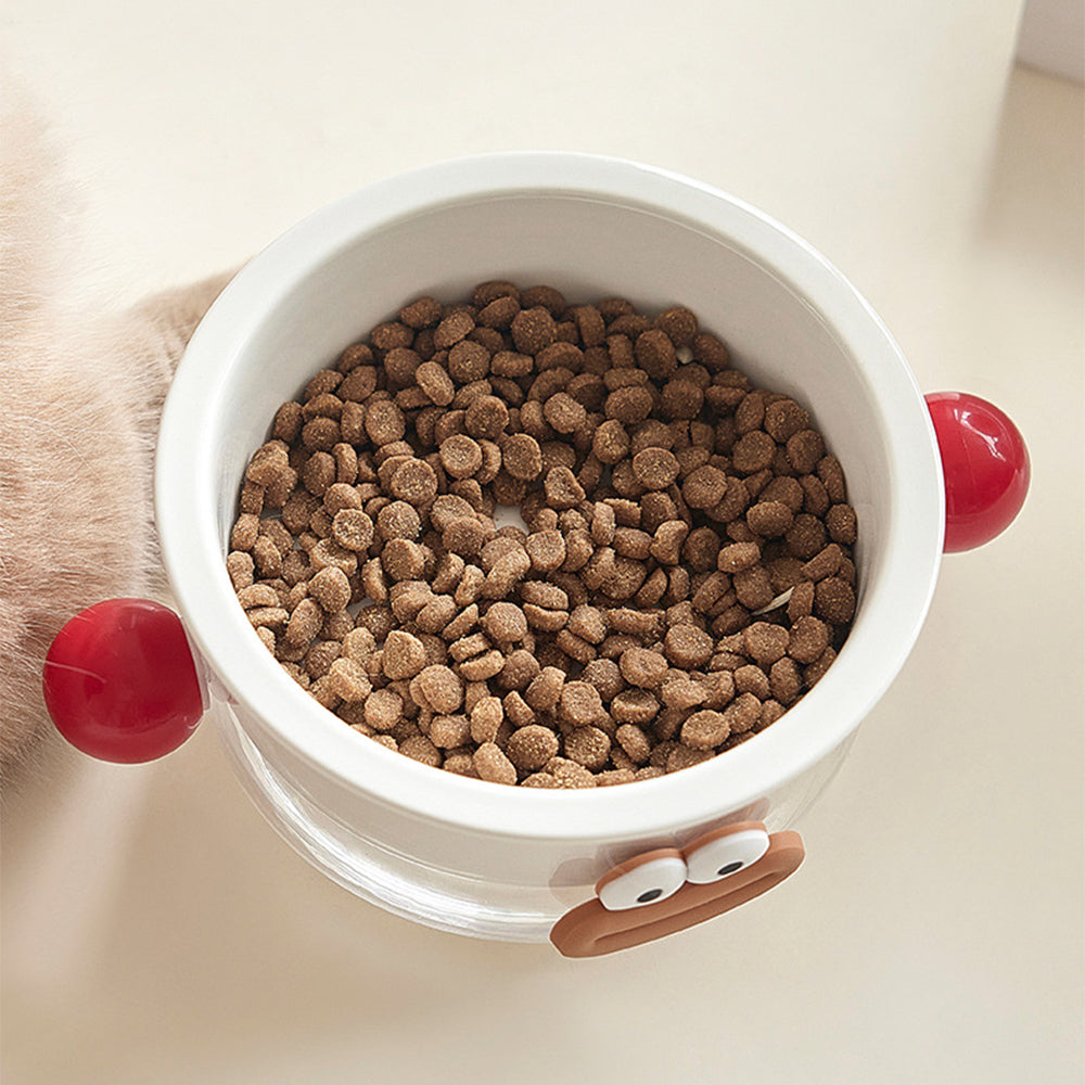 Anti-Tip Ergonomic Food & Water Bowl Set  Ceramic Double Cat Bowl - Yellow Big Eye