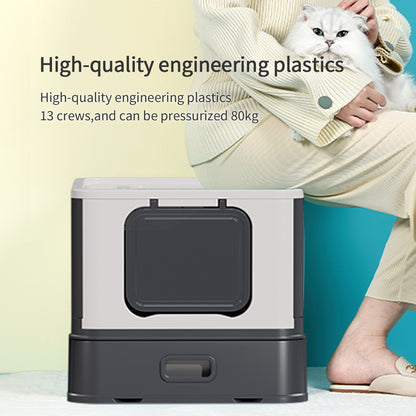 PAKEWAY Foldable Enclosed Cat Litter Box with Stainless Steel Tray 54.2x42.2x38cm