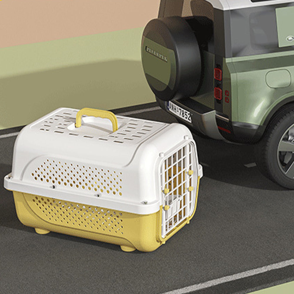 Air Traveller Portable Pet Carrier for Cats & Small Dogs – Cream Yellow, with Tray & Bowl