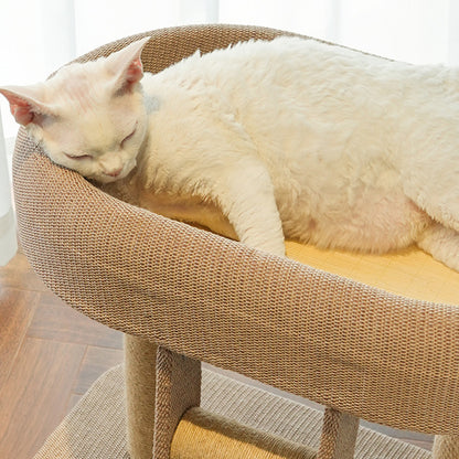 Low Cat Tree with Raised Bed & Sisal Scratching Posts – Step Design