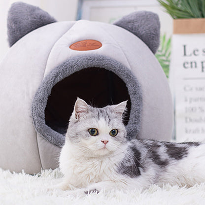 Enclosed Cat Bed House Cozy Warm Grey Large