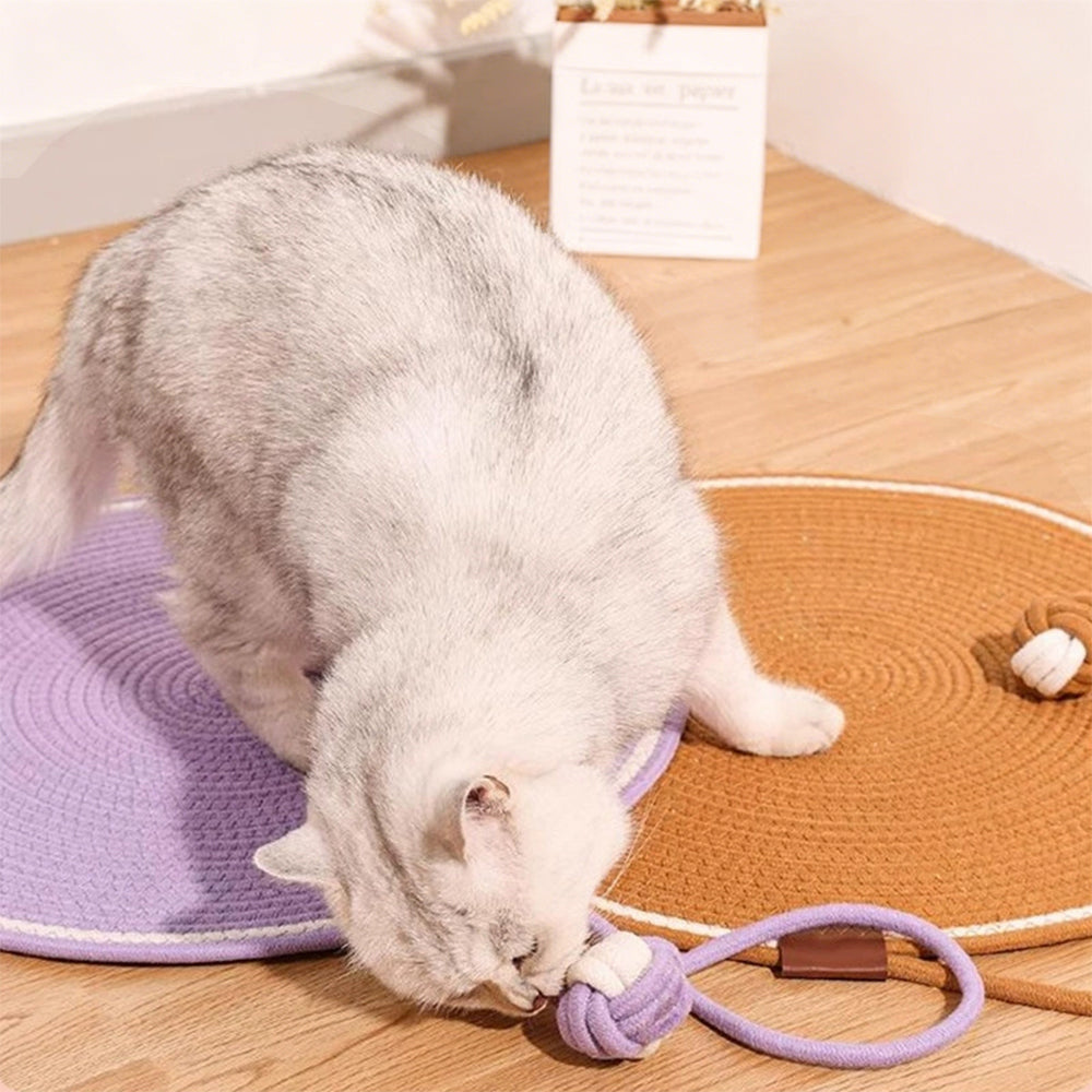 Woven Rope Cat Scratching Mat with Toy Ball – All-in-One Sleep & Play Mat