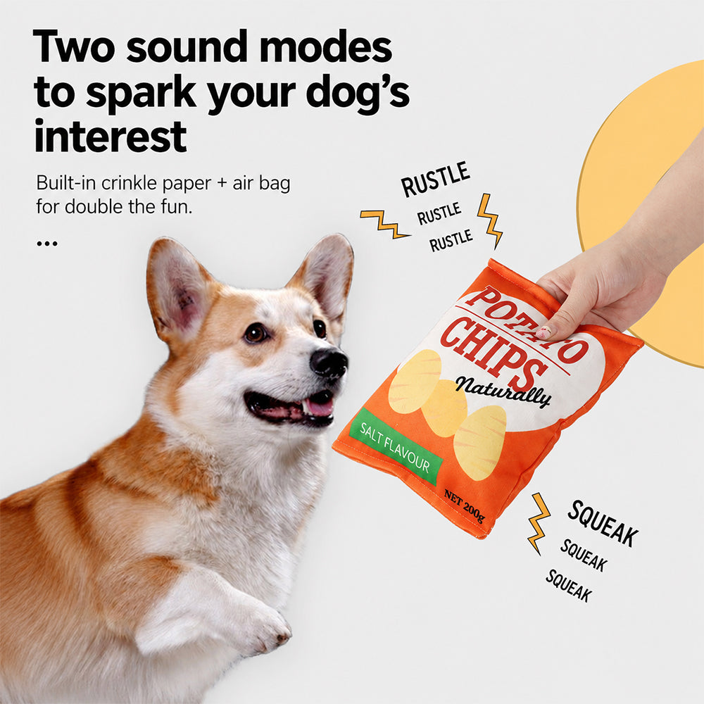 Dog Toy Plush Crinkle Squeaky Chips Bag Interactive Toy