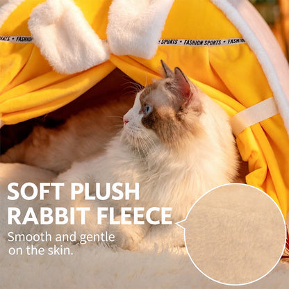 Enclosed Cat Bed | Warm House with Curtain — Bunny Design