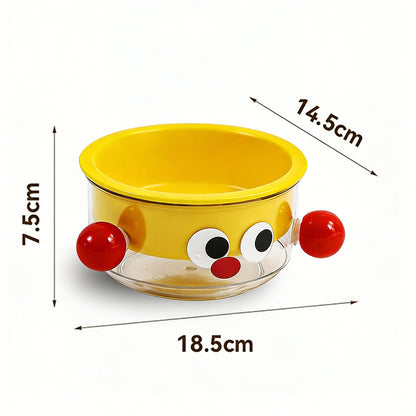 Anti-Tip Ergonomic Food & Water Bowl Set  Ceramic Double Cat Bowl - Yellow Big Eye