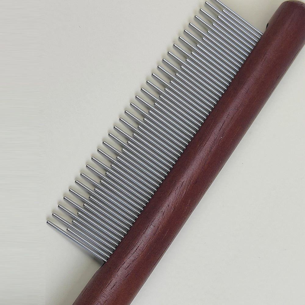 SMILE TIME Artisan Steel Solid Wood Pet Comb 21.5cm