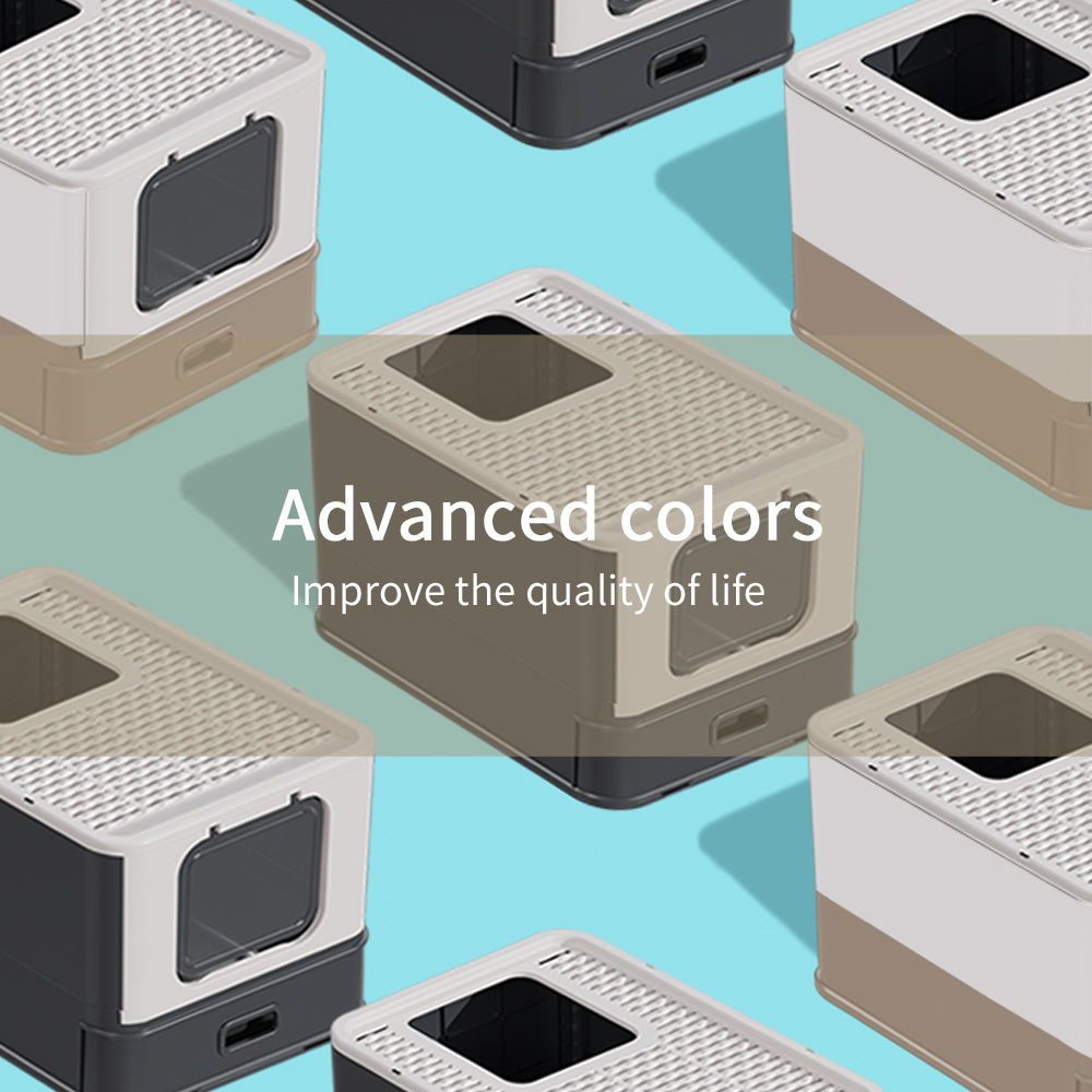 PAKEWAY Foldable Enclosed Cat Litter Box with Stainless Steel Tray 54.2x42.2x38cm