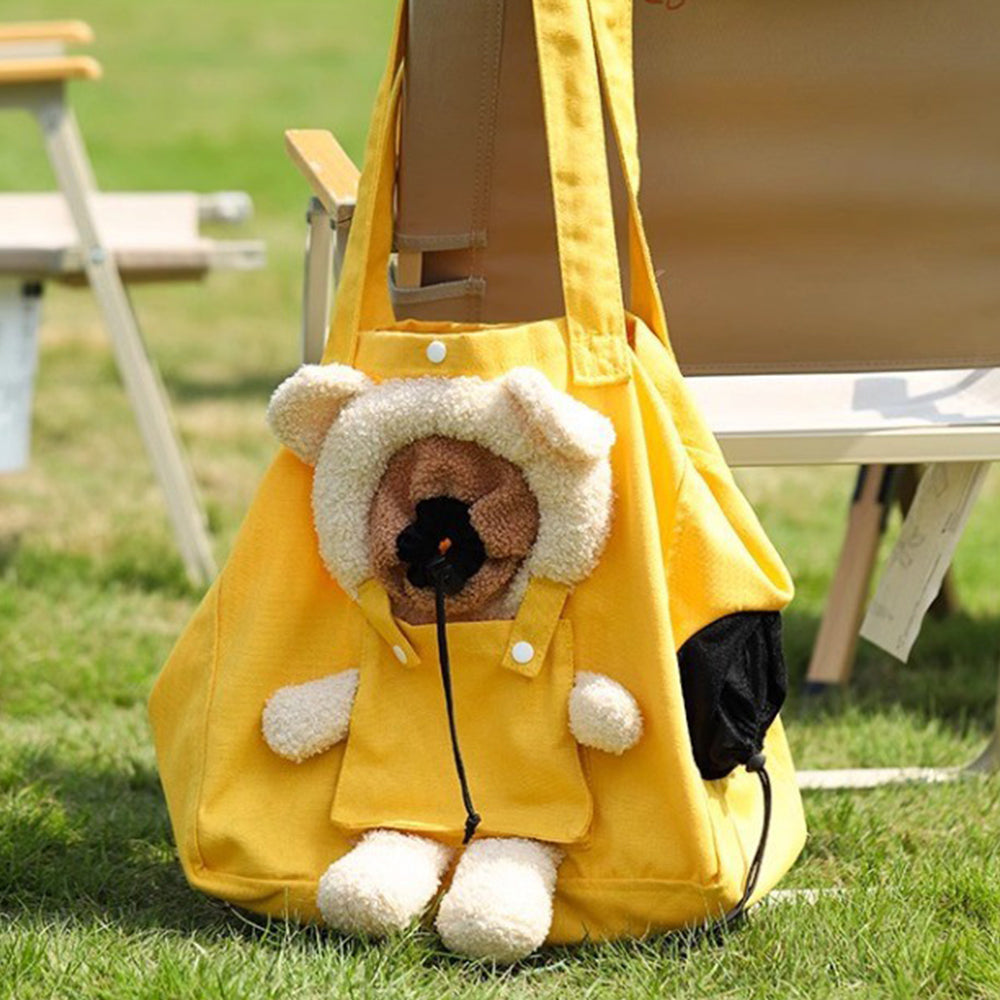 Pet Carrier Bag Shoulder Tote Breathable Large Space Bear Yellow