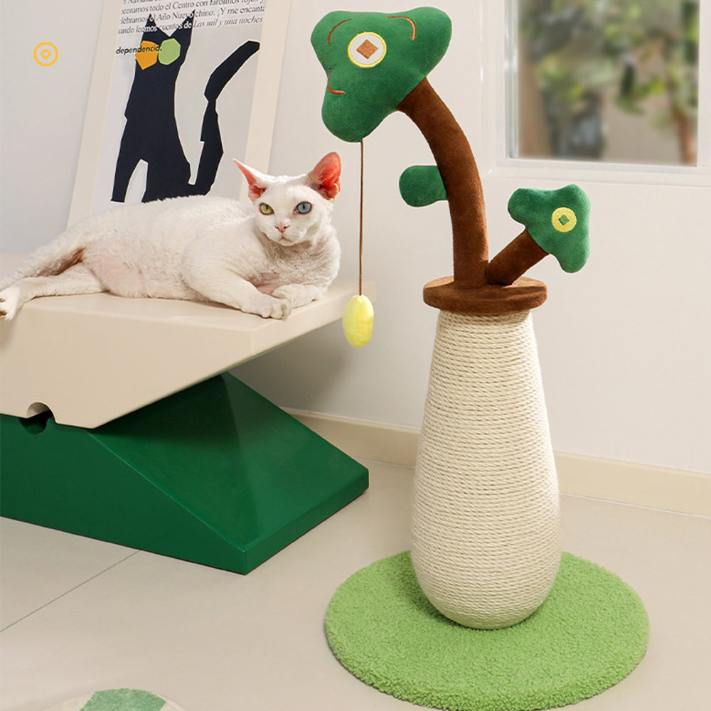 Tree-Shaped Sisal Cat Scratching Post with Hanging Toy