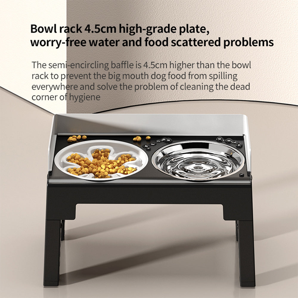 PAKEWAY Lifting Bowl With Five Height Adjustable(One Steel Bowl, One Slow Feeder)