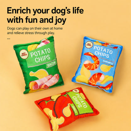 Dog Toy Plush Crinkle Squeaky Chips Bag Interactive Toy