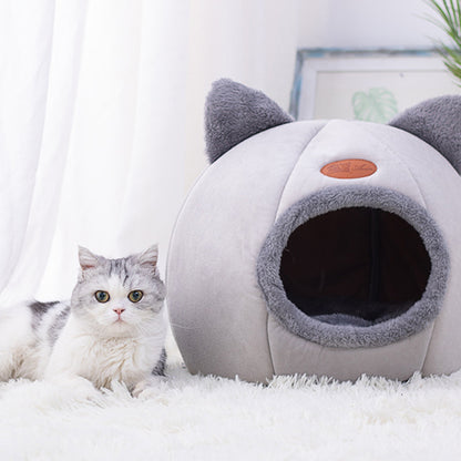Enclosed Cat Bed House Cozy Warm Grey Large