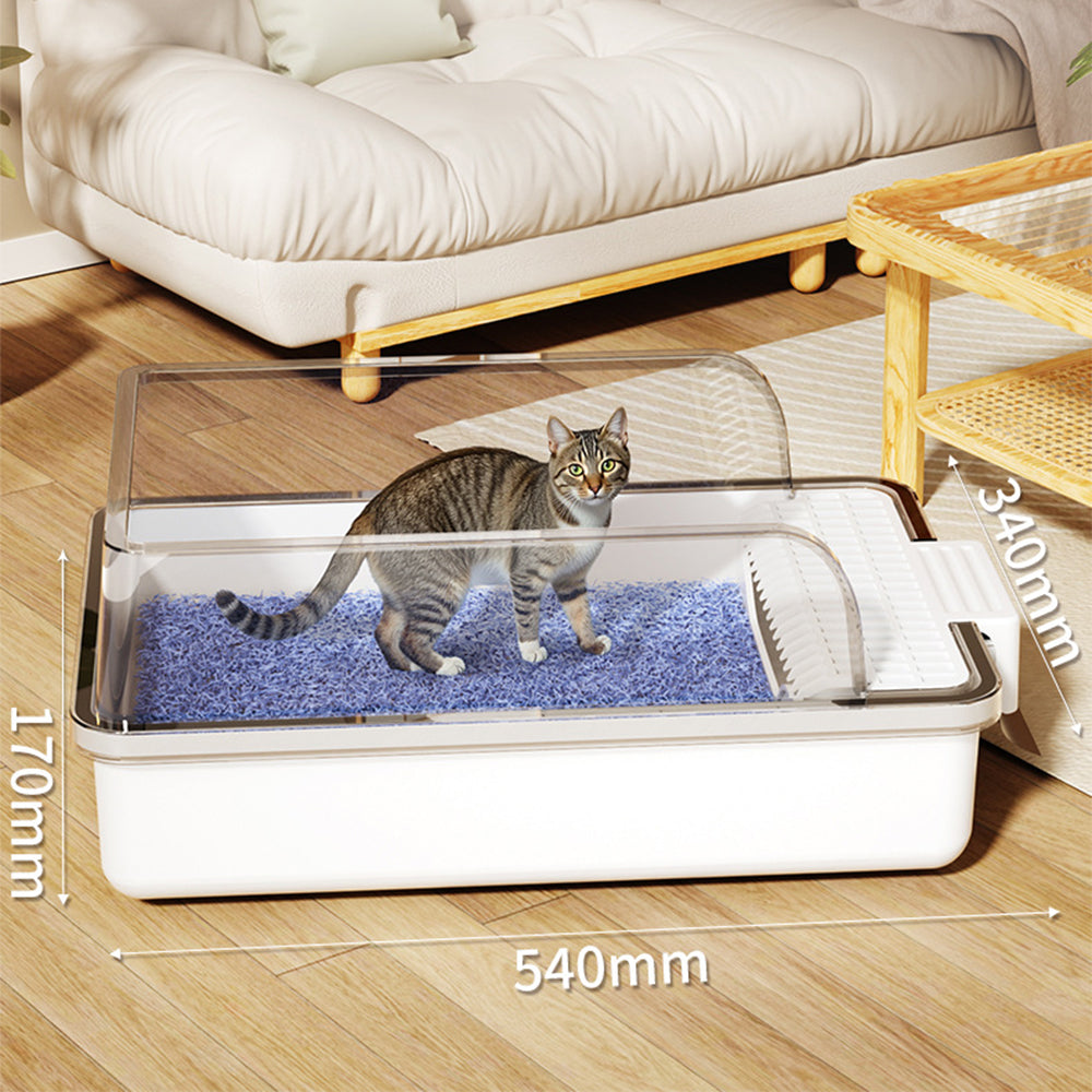 Large Cat Litter Box with Waste Drawer – Anti-Tracking Open Litter Tray