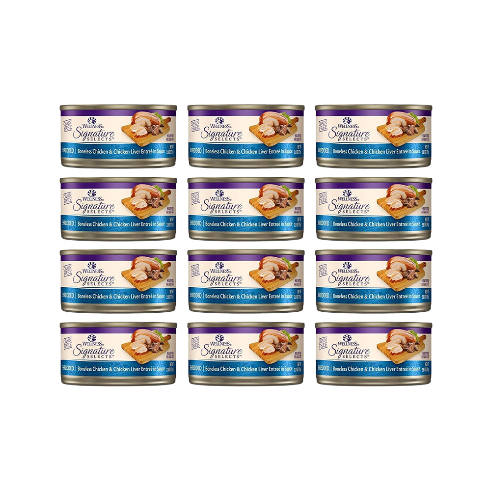 WELLNESS Core Signature Selects Shredded Boneless Chicken & Chicken Liver Wet Cat Food 79g x 12
