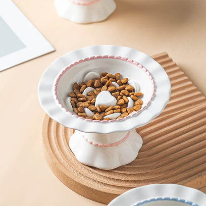 Ceramic Slow Feeder Pet Bowl – Anti-Gulping Scalloped Edge (Random Style 1pcs)