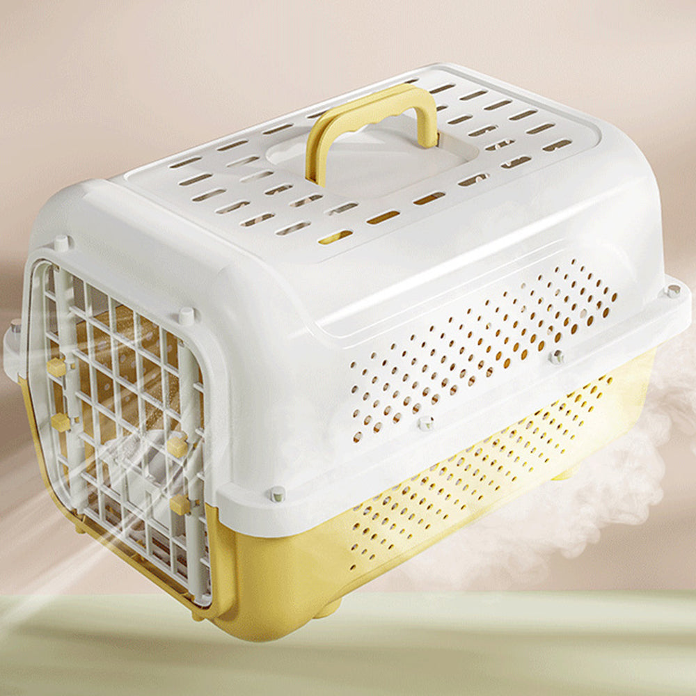 Air Traveller Portable Pet Carrier for Cats & Small Dogs – Cream Yellow, with Tray & Bowl