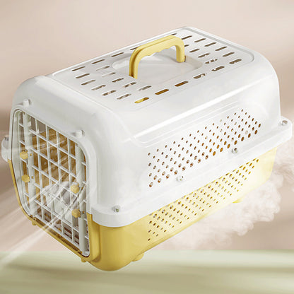 Air Traveller Portable Pet Carrier for Cats & Small Dogs – Cream Yellow, with Tray & Bowl