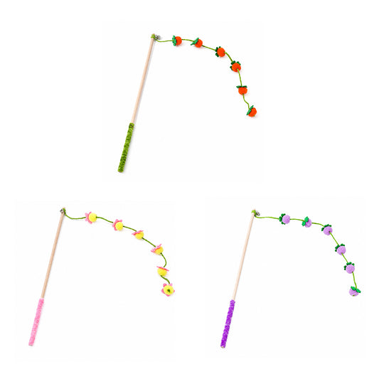 Interactive Wooden Cat Wand – Bell Teaser Toy for Indoor Cats