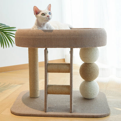 Low Cat Tree with Raised Bed & Sisal Scratching Posts – Step Design
