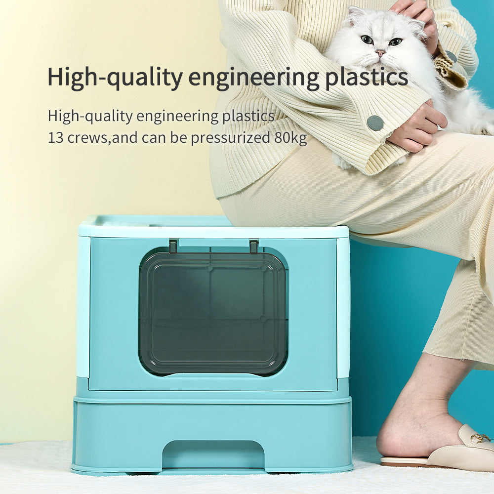 PAKEWAY Foldable Enclosed Cat Litter Box