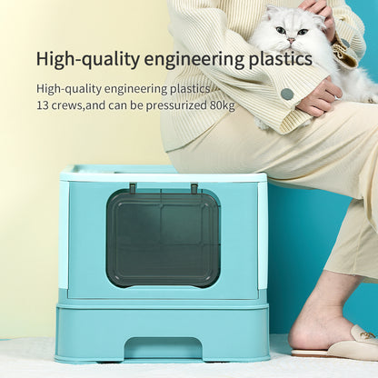 PAKEWAY Foldable Enclosed Cat Litter Box