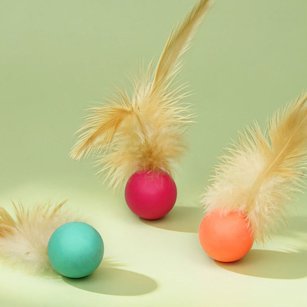 Cat Toy Bouncy Ball Feather Interactive 3 Pack