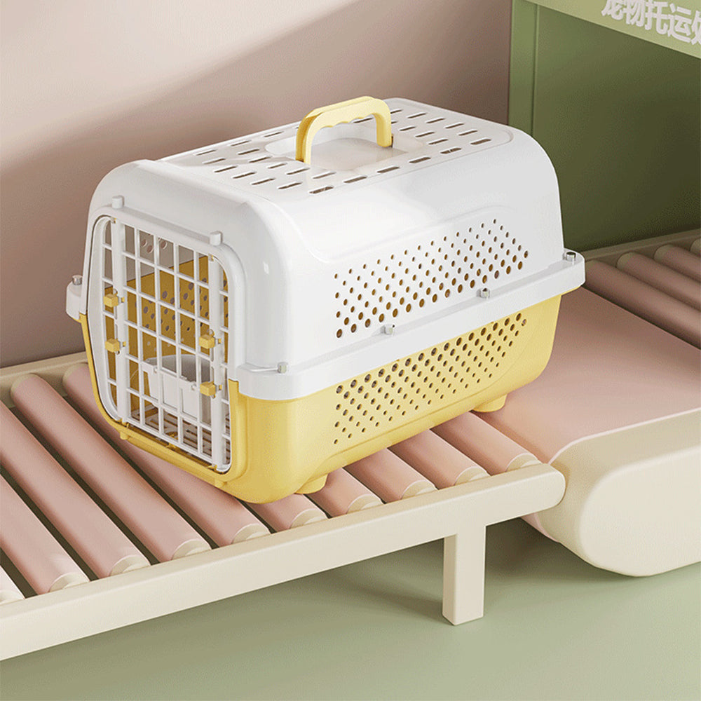 Air Traveller Portable Pet Carrier for Cats & Small Dogs – Cream Yellow, with Tray & Bowl