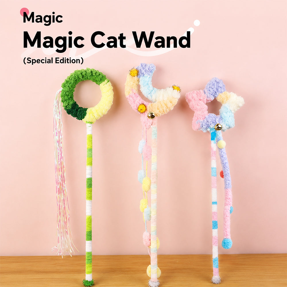 Cat Wand Toy – Interactive Feather Teaser with Replaceable Heads