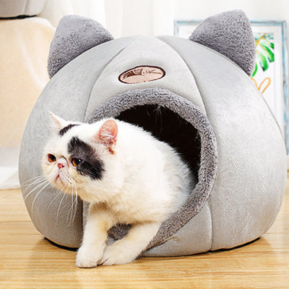 Enclosed Cat Bed House Cozy Warm Grey Large