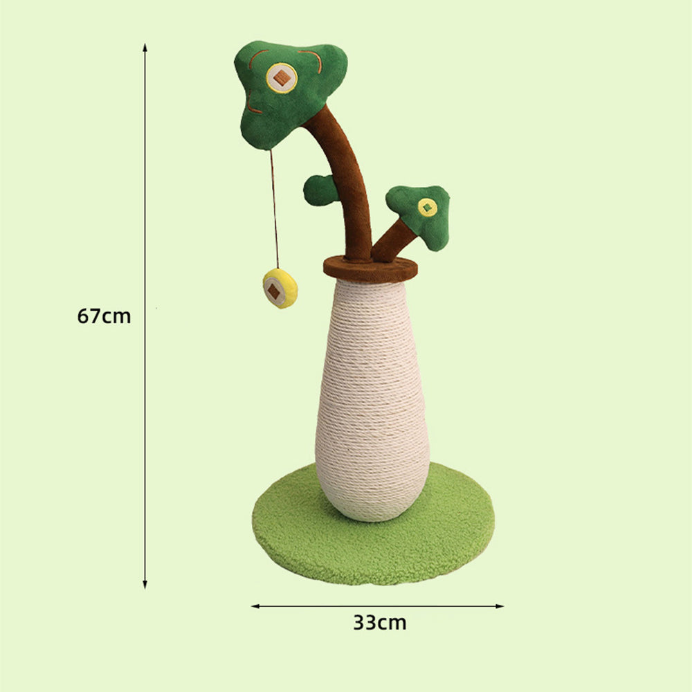 Tree-Shaped Sisal Cat Scratching Post with Hanging Toy