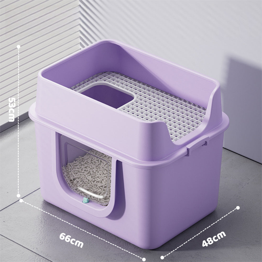 Extra Large Cat Litter Box High Sided with Grate Entry