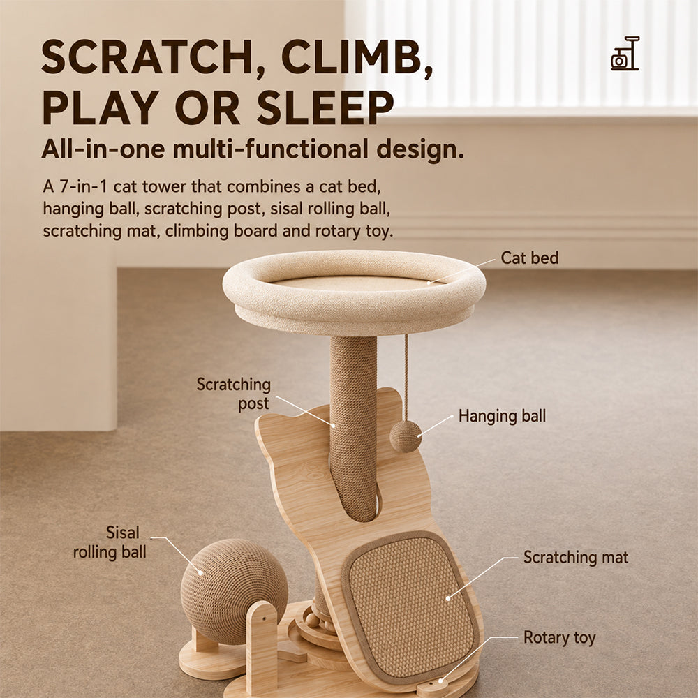 Small Cat Tree with Bed & Sisal Scratching Post