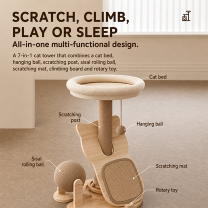 Small Cat Tree with Bed & Sisal Scratching Post
