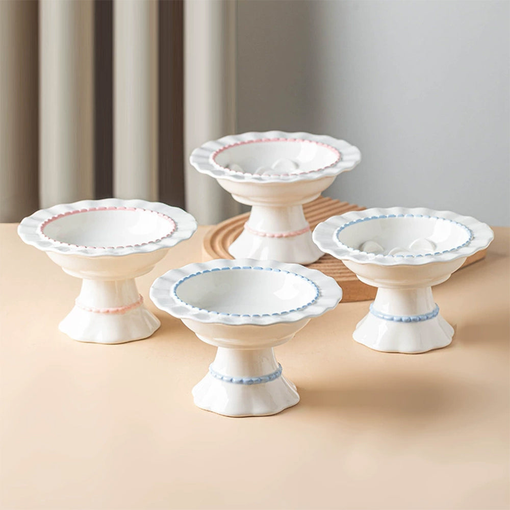 Ceramic Slow Feeder Pet Bowl – Anti-Gulping Scalloped Edge (Random Style 1pcs)