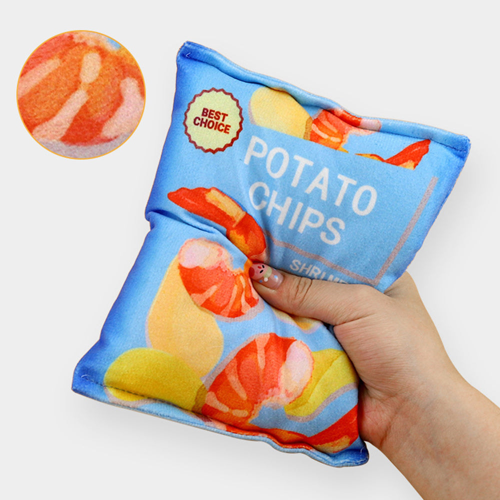 Dog Toy Plush Crinkle Squeaky Chips Bag Interactive Toy
