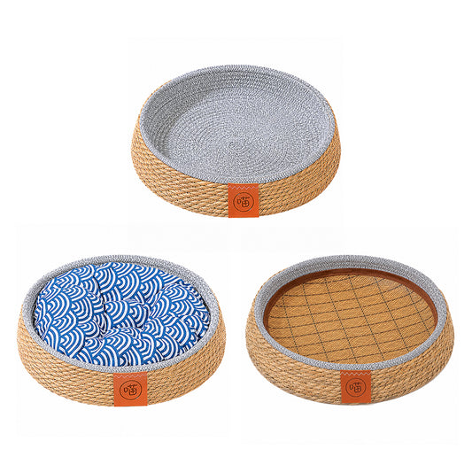 Woven Straw Cat Bed with Removable Mat – All Season