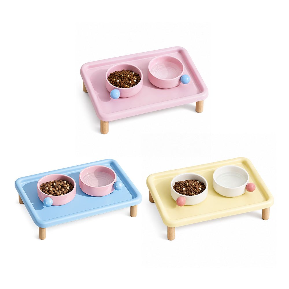 Ceramic Cat Bowl Set with Elevated Stand
