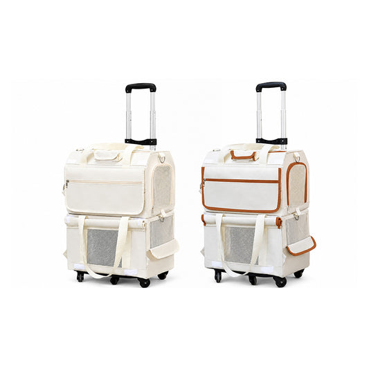 Double-Layer Rolling Pet Carrier – Large Capacity for Cats and Dogs
